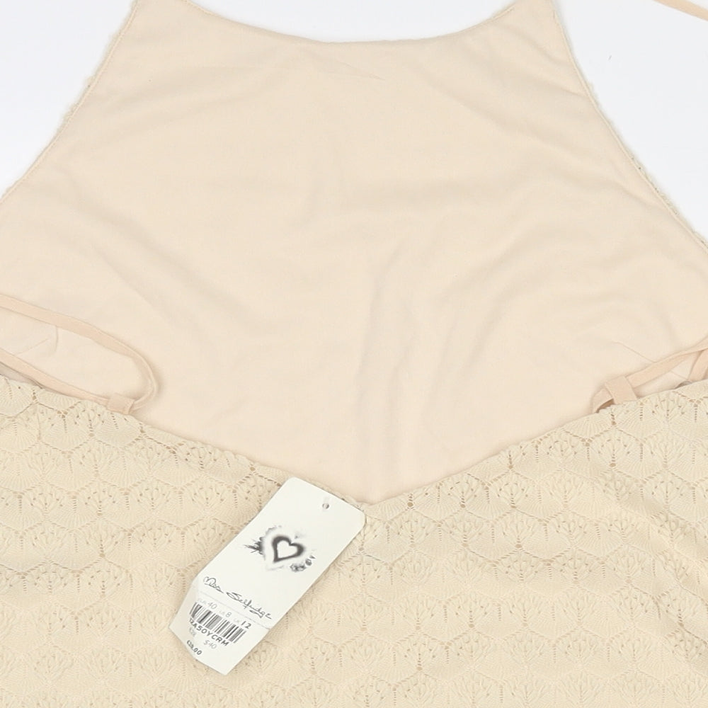 Miss Selfridge Womens Beige Polyester Camisole Tank Size 12 Mock Neck - Adjustable straps. Cropped