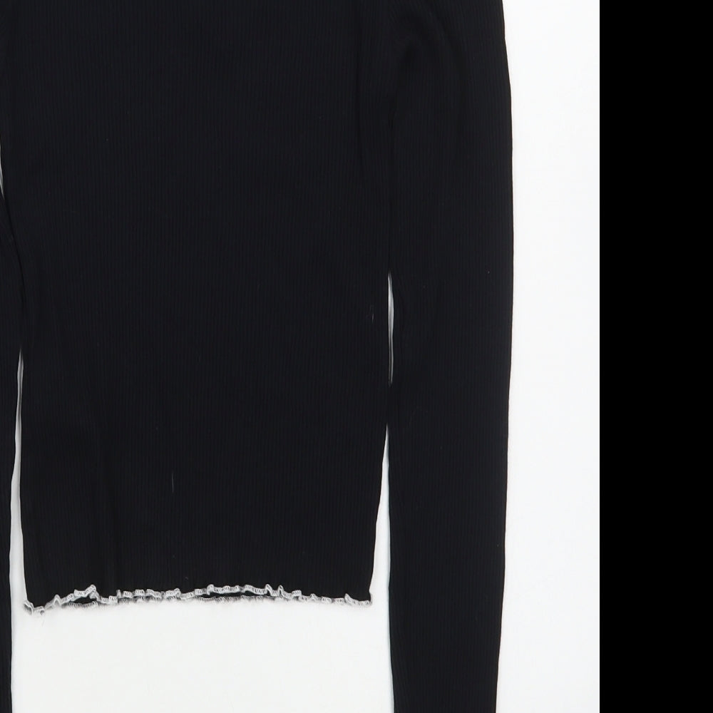 Topshop Womens Black Cotton Basic T-Shirt Size XS Boat Neck