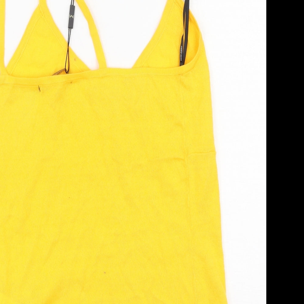 Vera Moda Womens Yellow Acrylic Basic Tank Size L Round Neck