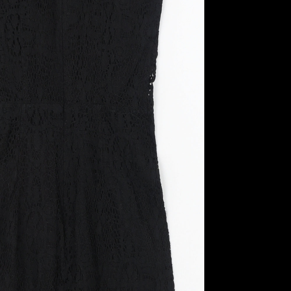 Topshop Womens Black Cotton Fit & Flare Size 10 Round Neck