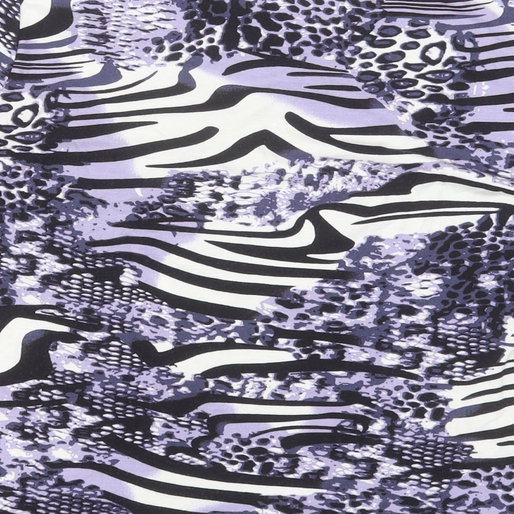 Gelco Womens Purple Animal Print Polyester Basic T-Shirt Size 12 V-Neck