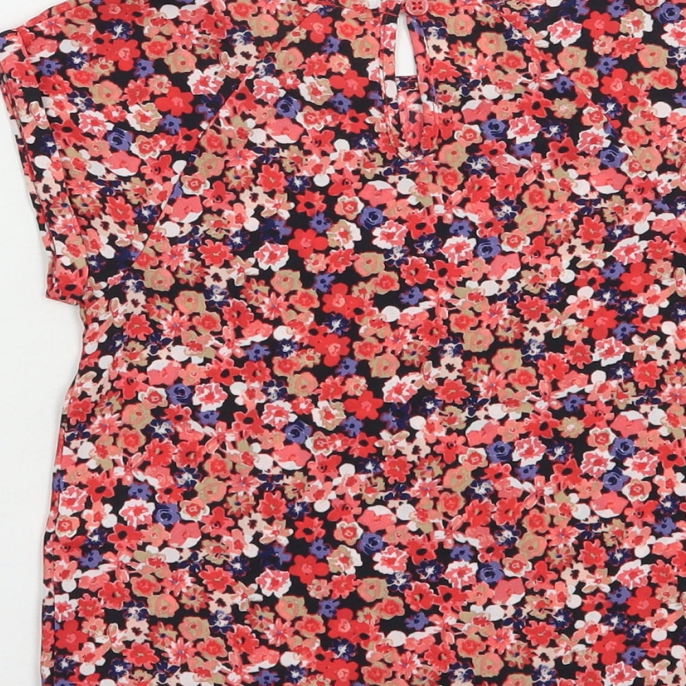 Dunnes Girls Red Floral Polyester Basic Blouse Size 7 Years Crew Neck Button