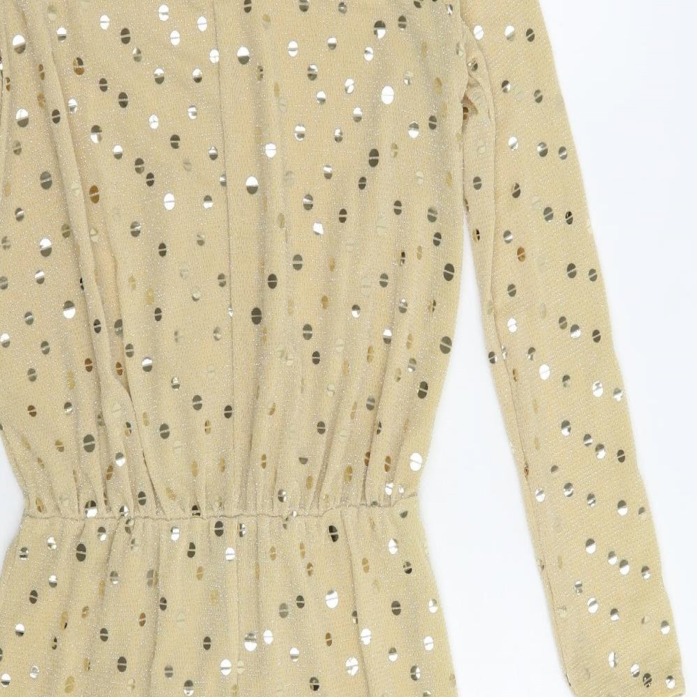 Flounce Womens Beige Polka Dot Polyamide Fit & Flare Size 8 Crew Neck Pullover