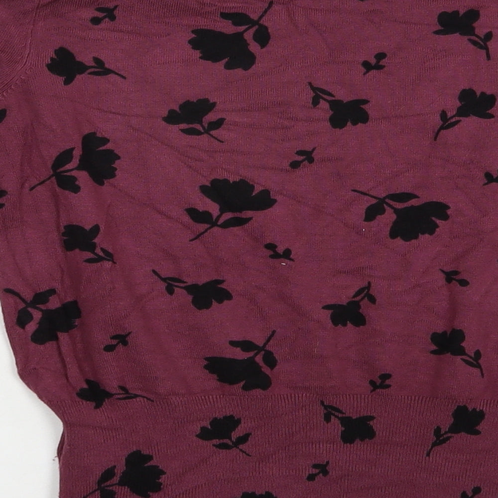 Marks & Spencer Womens Purple Crew Neck Floral Viscose Pullover Jumper Size 6