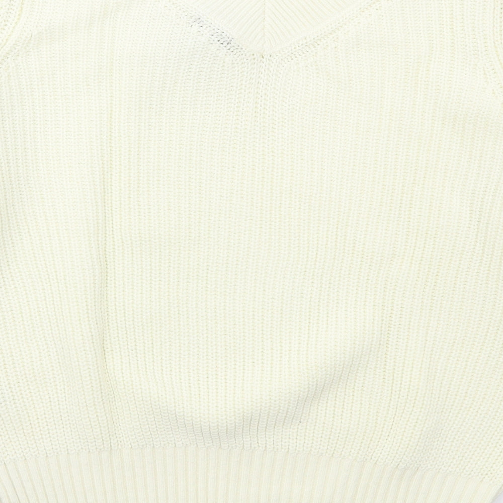 K Design Womens Ivory V-Neck Cotton Pullover Jumper Size M