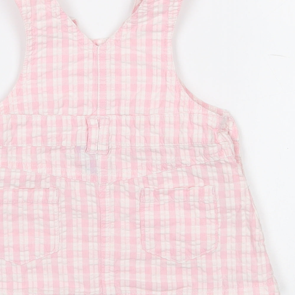 Designers Baby Pink Check Cotton Pinafore/Dungaree Dress Size 0-3 Months Square Neck