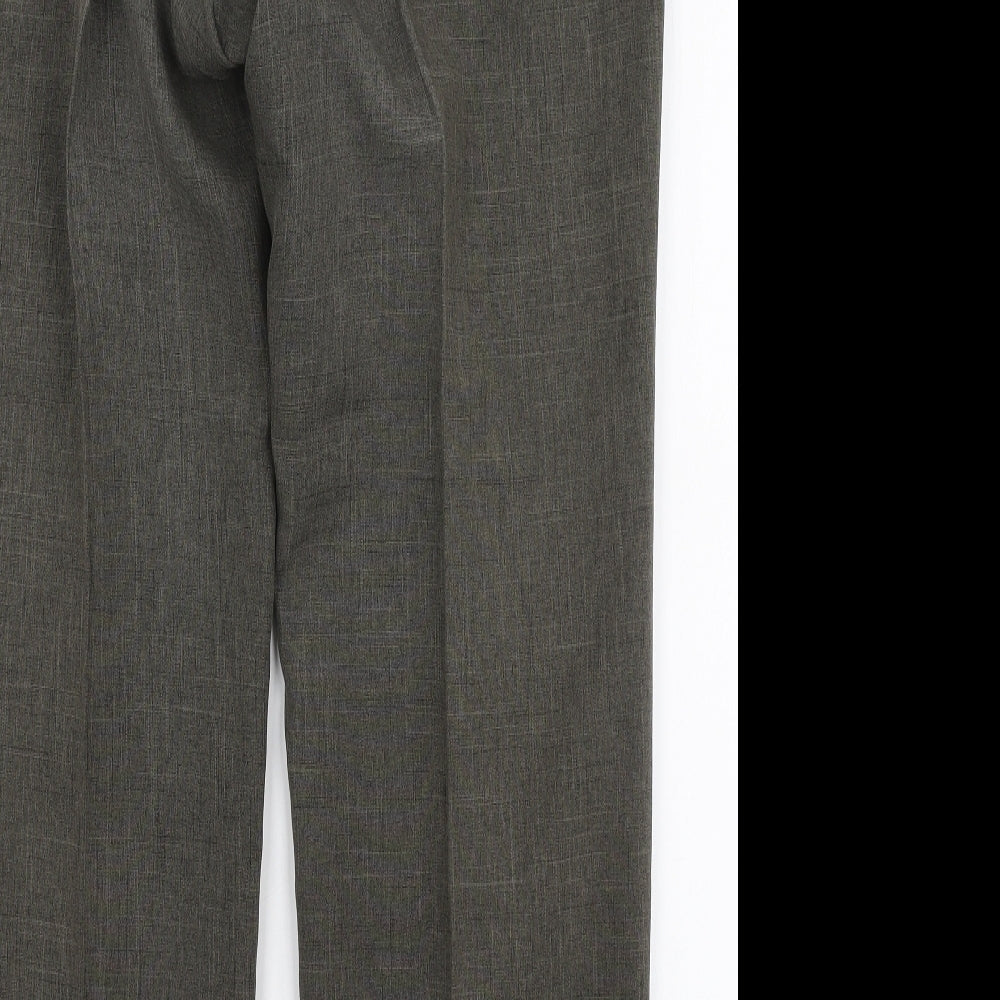 Marks and Spencer Mens Green Polyester Trousers Size 36 in L29 in Regular Zip