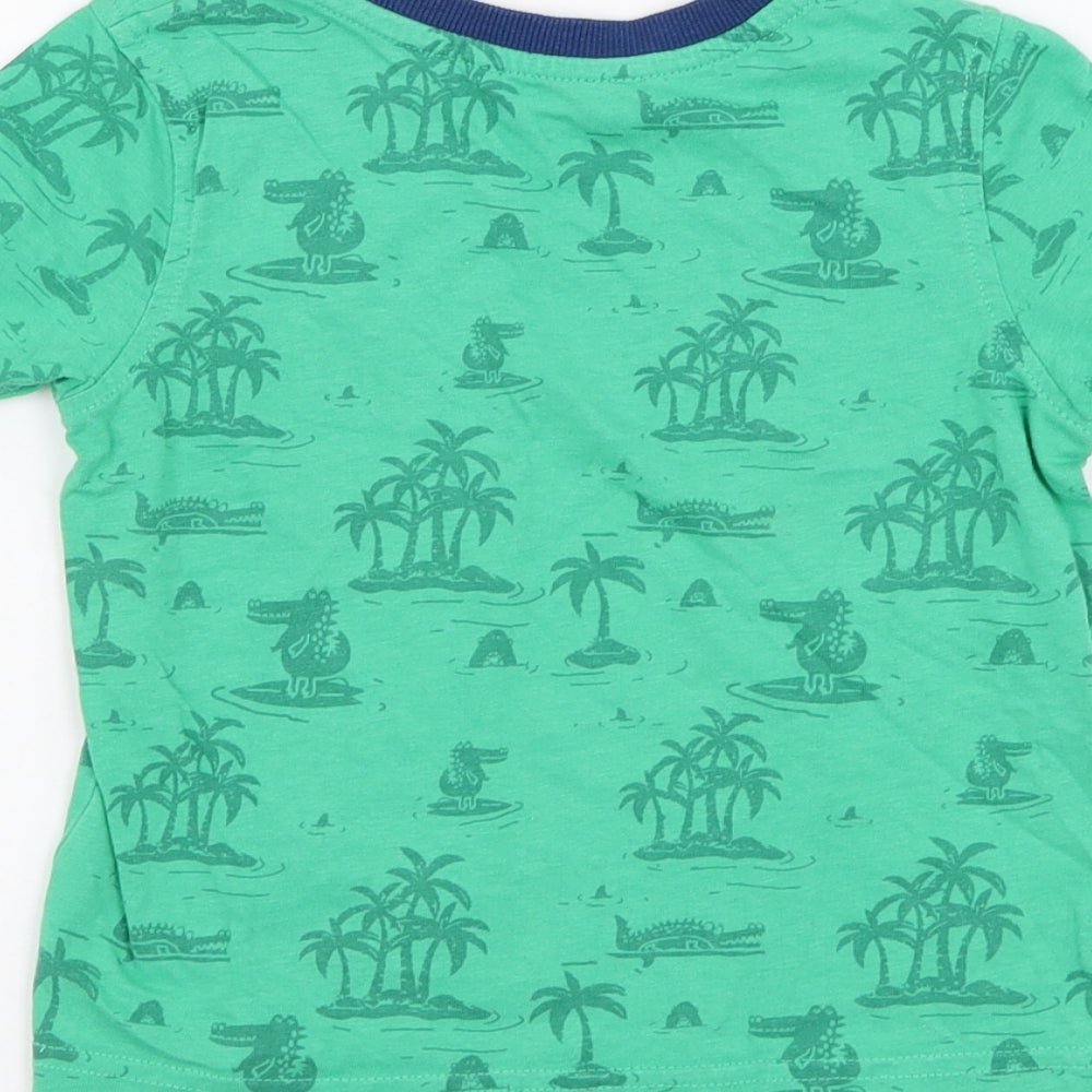 George Boys Green Cotton Basic T-Shirt Size 2-3 Years Round Neck Pullover - Slogan