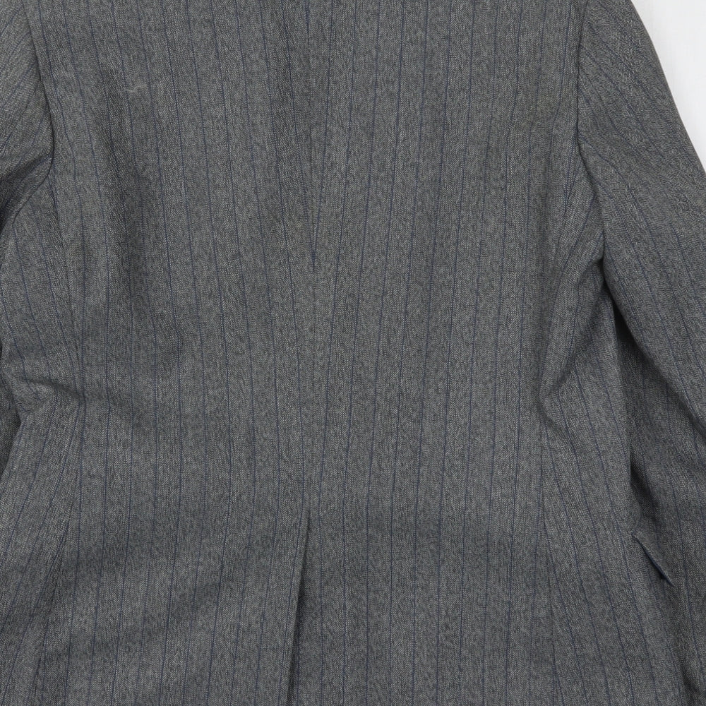 Preworn Mens Grey Striped Polyester Jacket Suit Jacket
