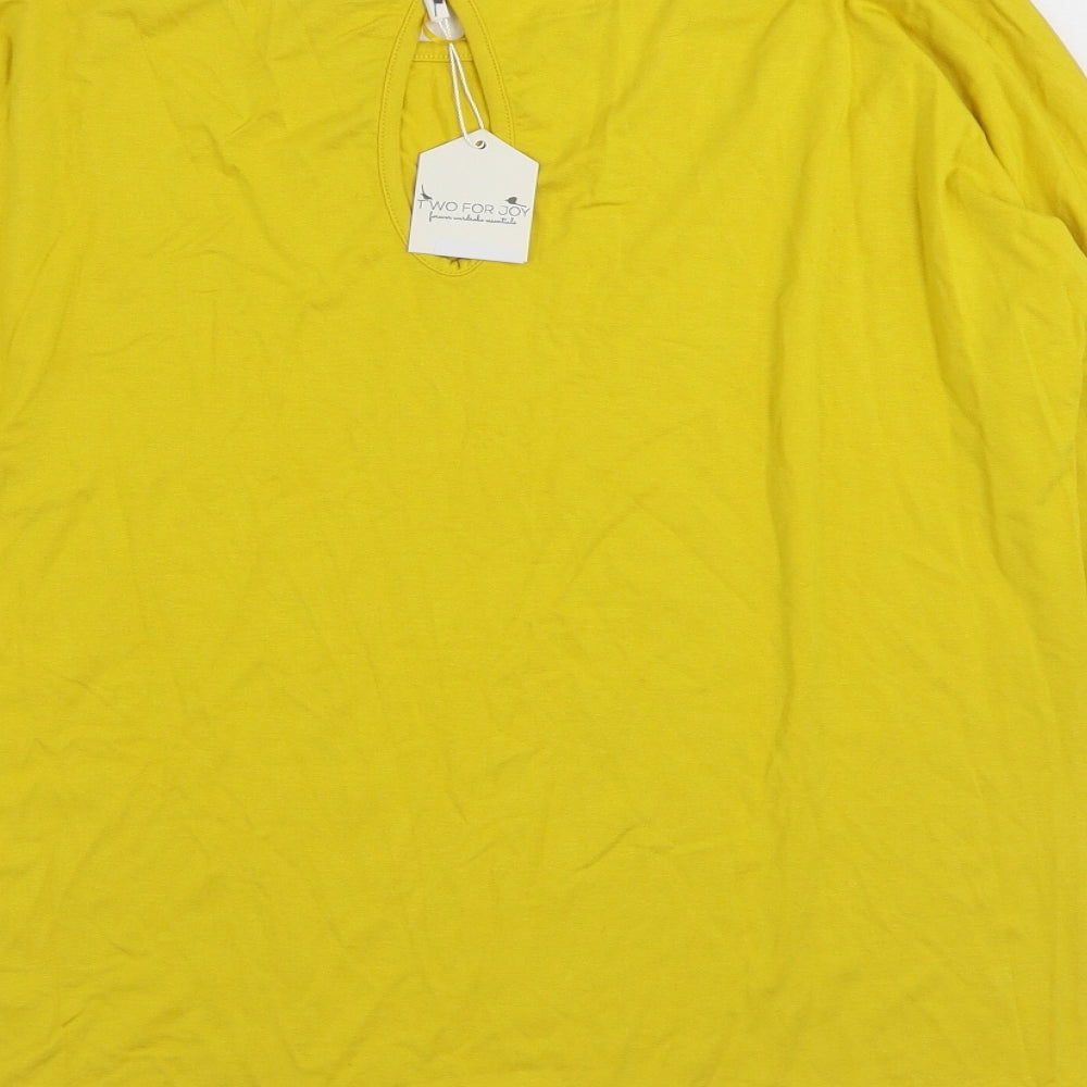 TWO FOR JOY Womens Yellow Viscose Basic T-Shirt Size 8 Boat Neck