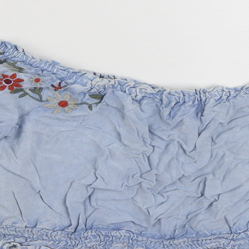 New Look Womens Blue Floral Viscose Basic Blouse Size 8 Boat Neck