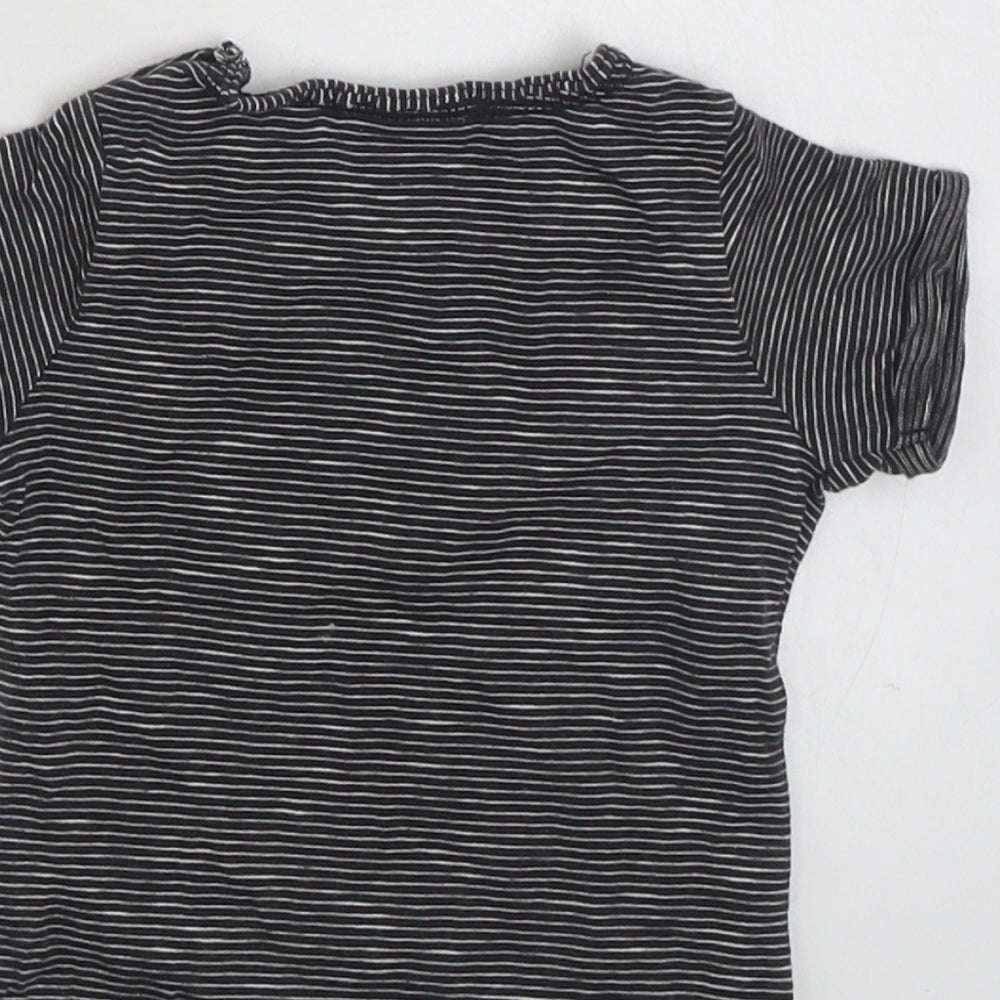 Next Baby Black Striped 100% Cotton Basic T-Shirt Size 0-3 Months Crew Neck Pullover