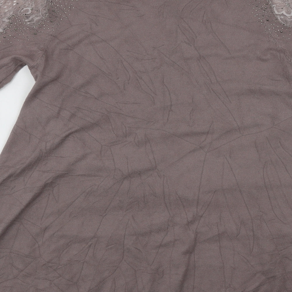 Roman Womens Beige Round Neck Viscose Pullover Jumper Size 12