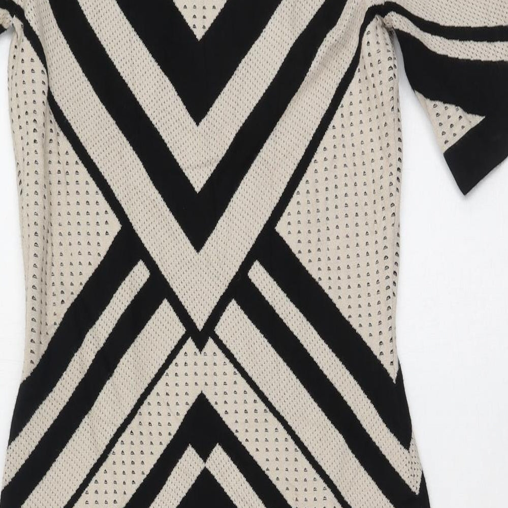 Belle Vere Womens Beige Geometric Viscose Bodycon Size S Round Neck