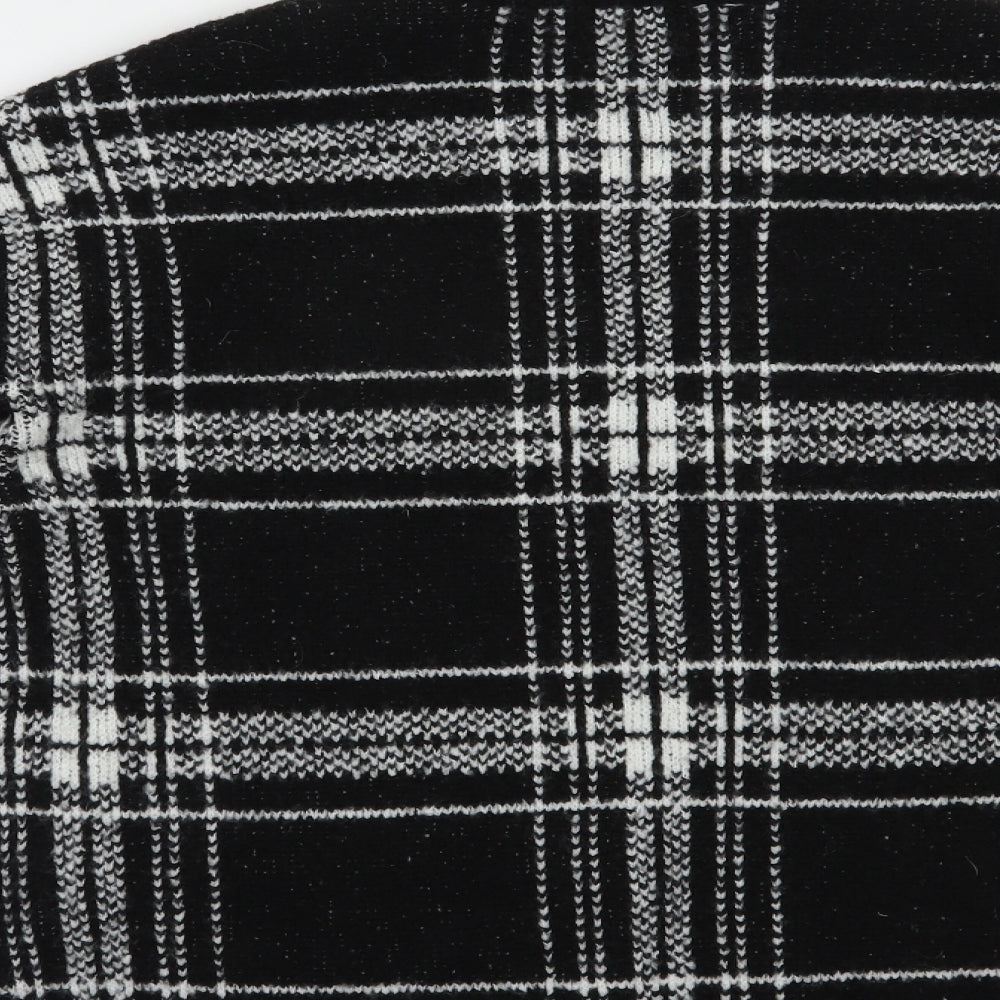 Marks & Spencer Womens Black Crew Neck Plaid Acrylic Pullover Jumper Size S