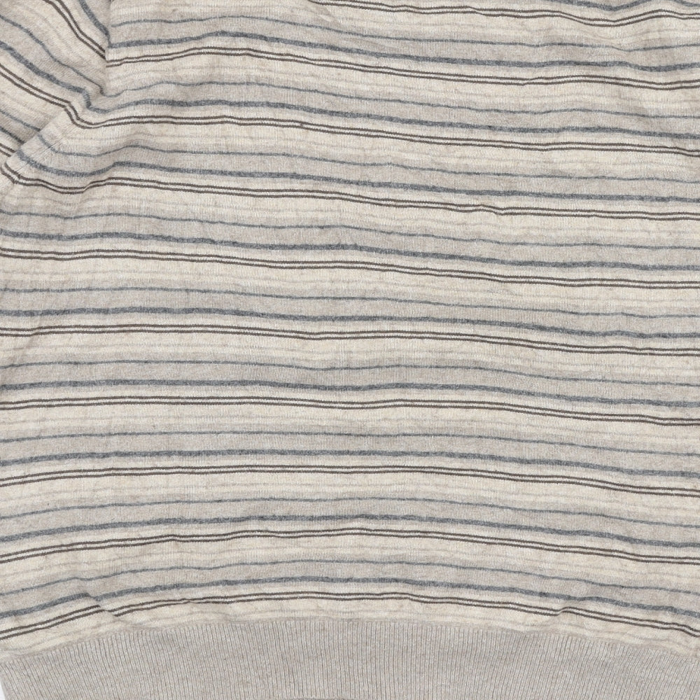 Marks & Spencer Mens Beige V-Neck Striped Viscose Pullover Jumper Size L