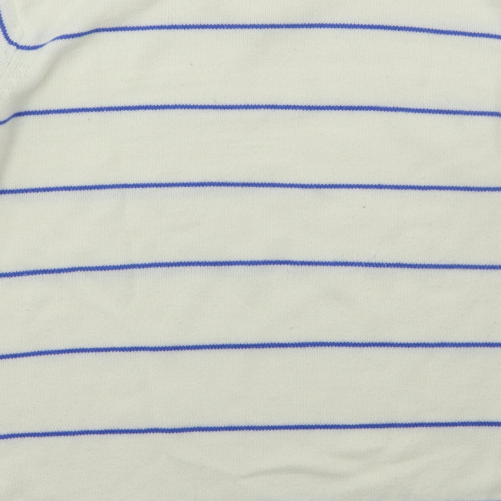 Mew Mens Ivory V-Neck Striped Acrylic Pullover Jumper Size L - Blue