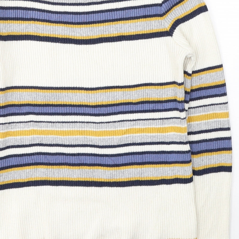 Cooperative Womens Ivory Round Neck Striped Acrylic Pullover Jumper Size S