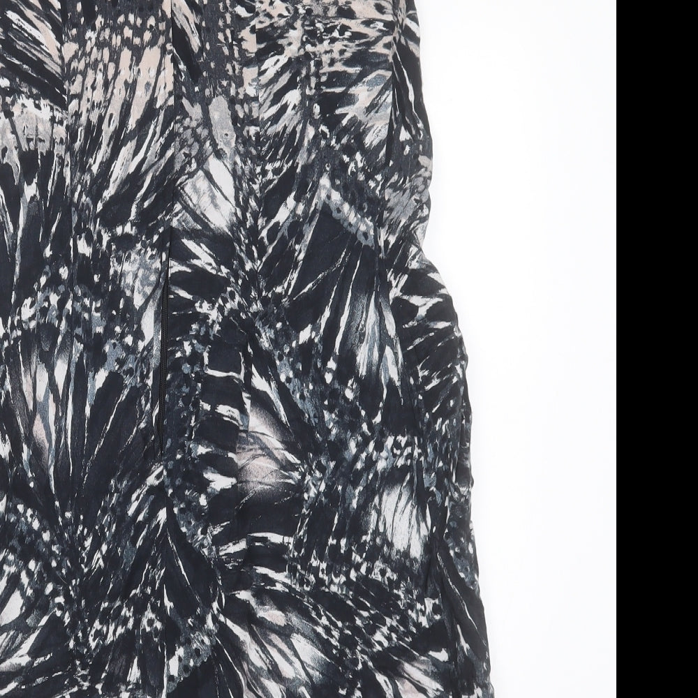 Dorothy Perkins Womens Black Geometric Viscose A-Line Size 12 Crew Neck Zip