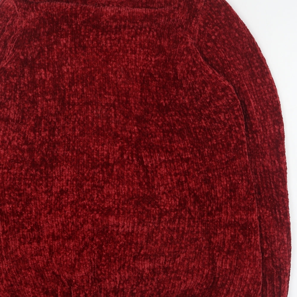 Isle Essentials Womens Red Roll Neck Polyester Pullover Jumper Size S