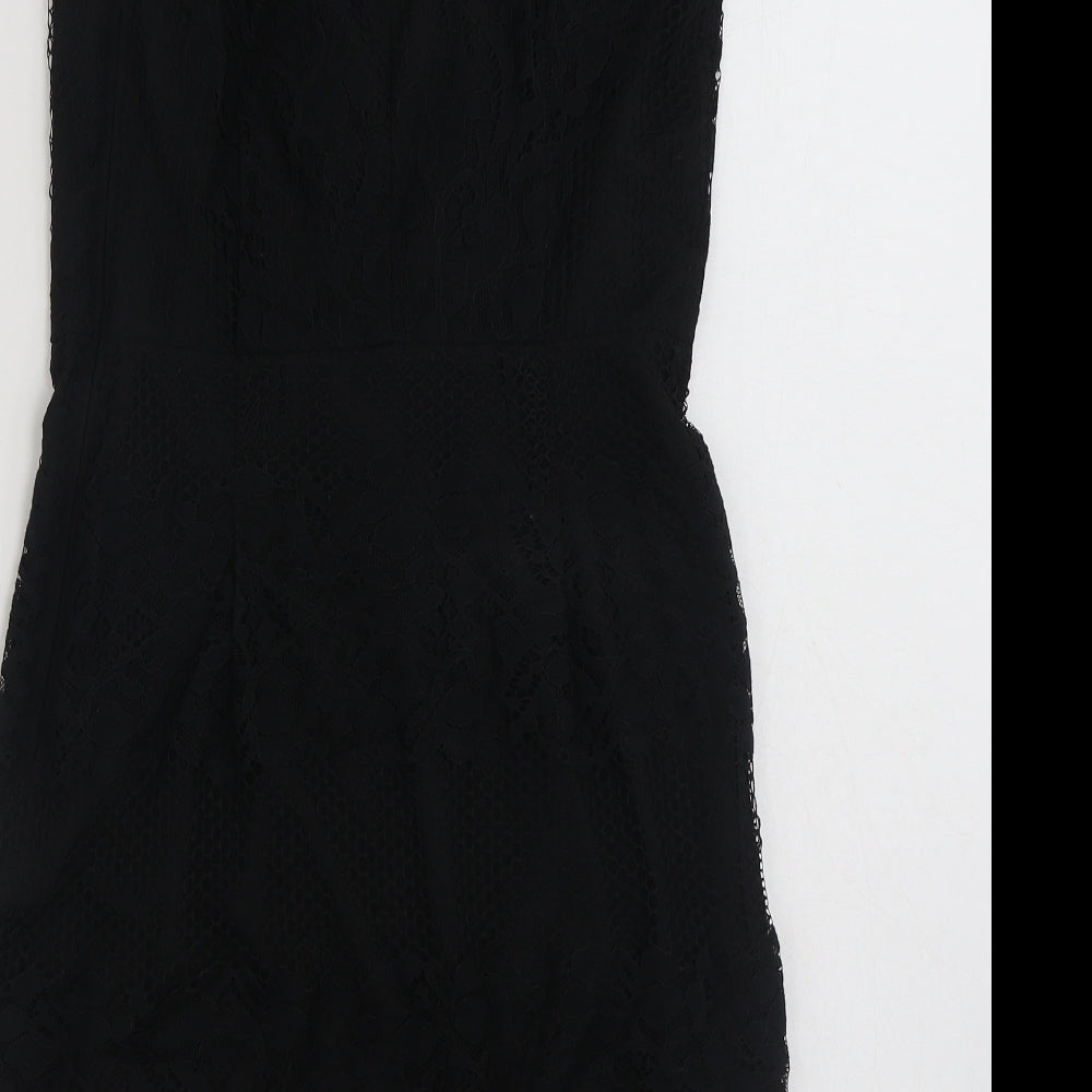 NEXT Womens Black Floral Polyester Shift Size 8 V-Neck Zip