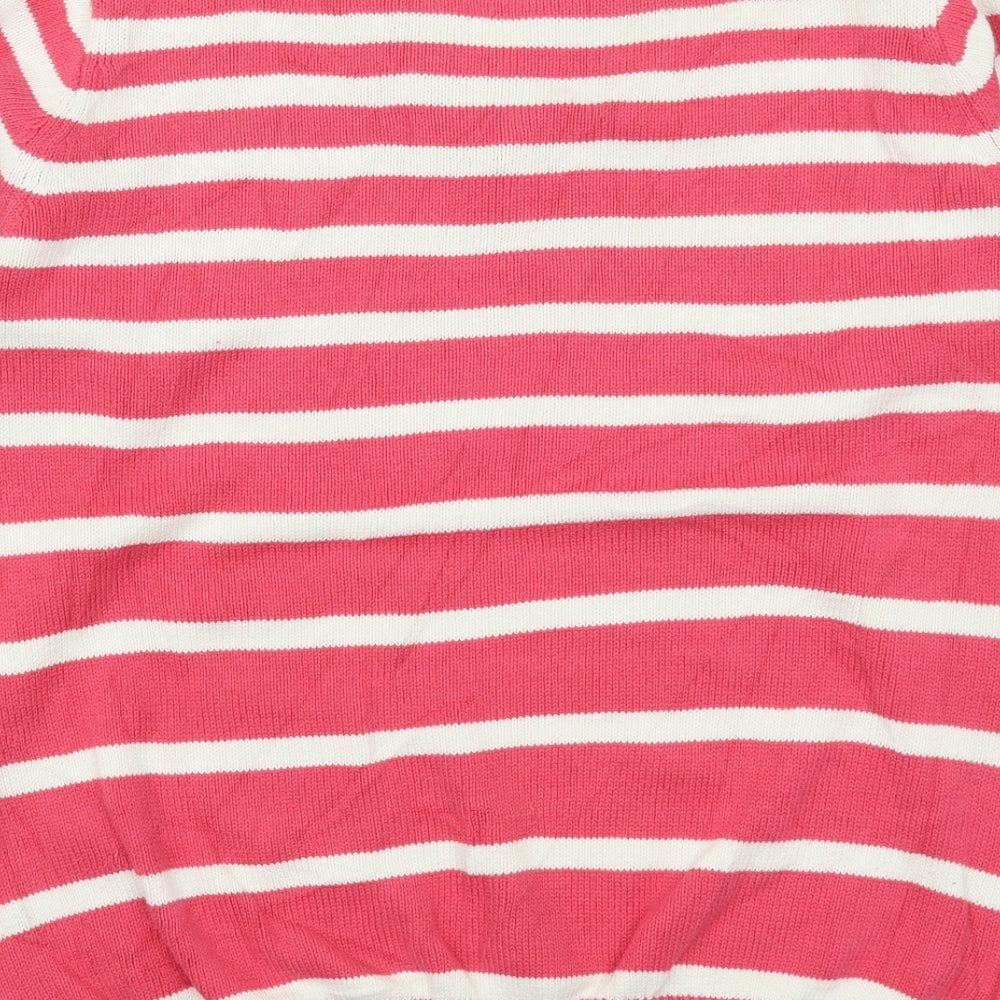 EWM Womens Pink V-Neck Striped Cotton Pullover Jumper Size M