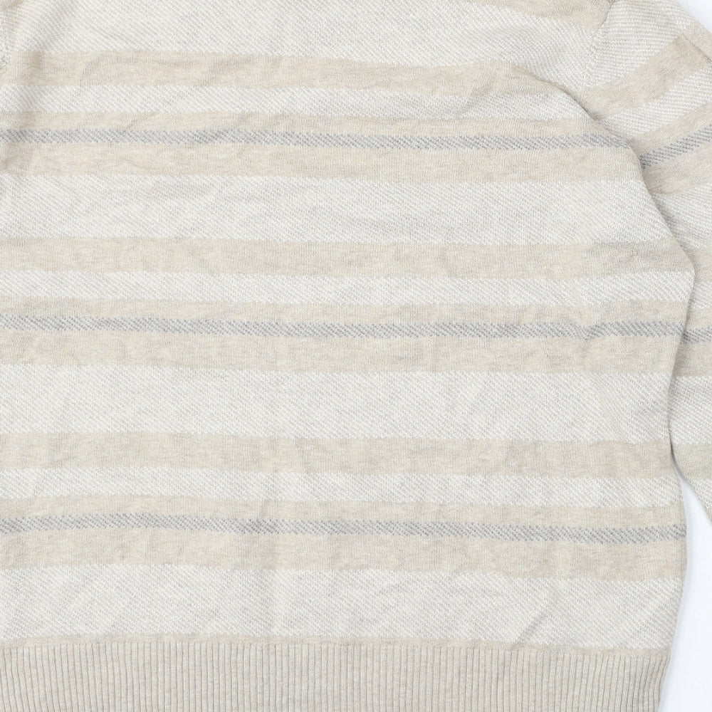 Marks & Spencer Womens Beige Round Neck Striped Cotton Pullover Jumper Size L