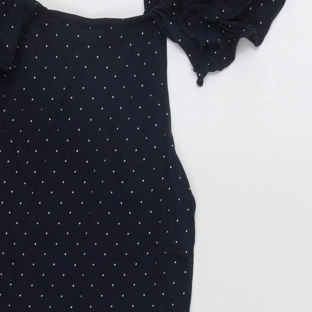 Mango Womens Blue Polka Dot Polyester Basic Blouse Size 8 Scoop Neck