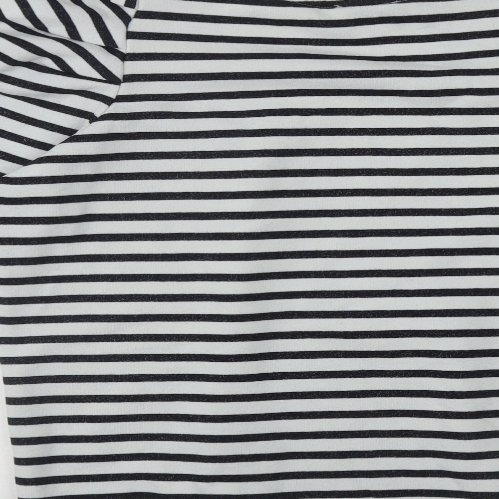 Papaya Womens White Round Neck Striped Polyester Pullover Jumper Size L