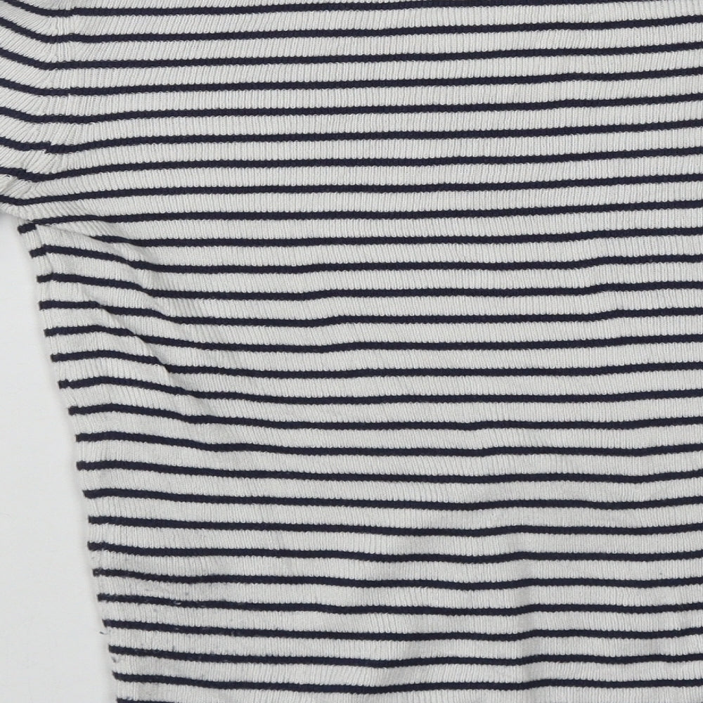 Miss Selfridge Womens White Round Neck Striped Acrylic Pullover Jumper Size 10