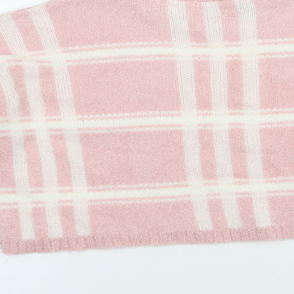 PRETTYLITTLETHING Womens Pink Crew Neck Check Acrylic Pullover Jumper Size M