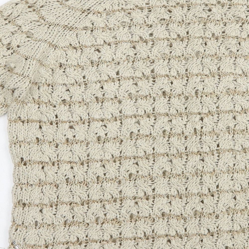 Warehouse Womens Beige Boat Neck Cotton Pullover Jumper Size 14