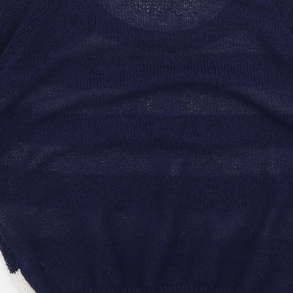 Peacocks Womens Blue Round Neck Striped Polyester Pullover Jumper Size S