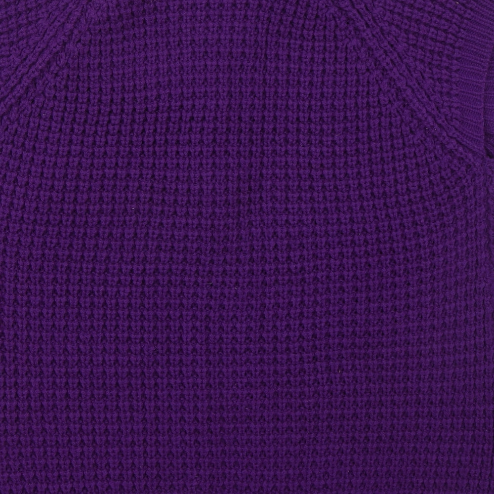 Text Womens Purple Mock Neck Acrylic Cardigan Jumper Size XL