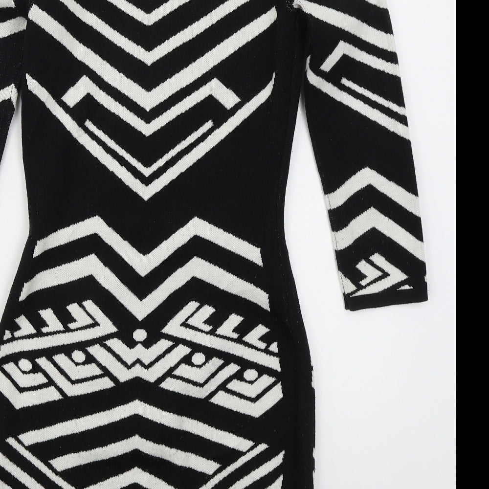 Material Girl Womens Black Geometric Acrylic Bodycon Size S Round Neck Pullover