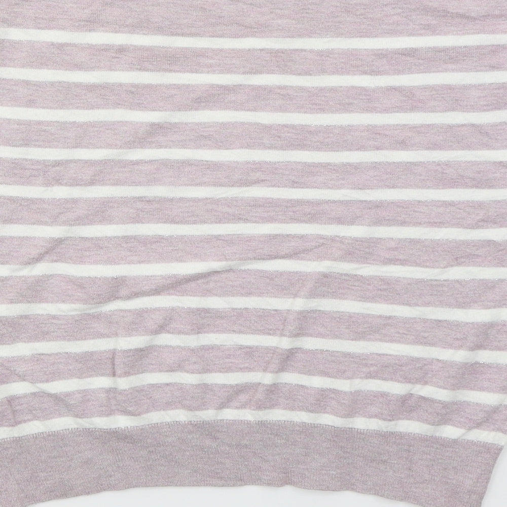 NEXT Womens Pink Crew Neck Striped Cotton Pullover Jumper Size 6