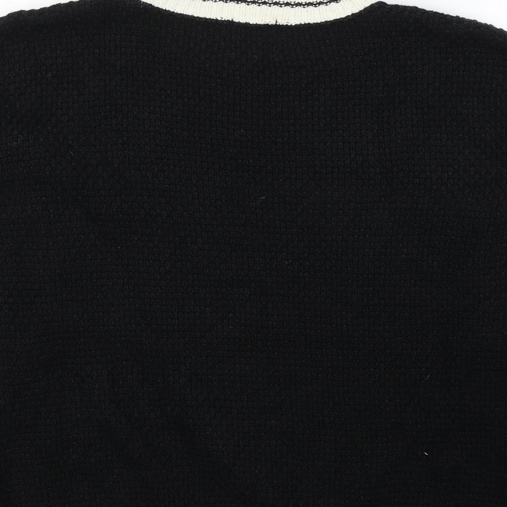 River Island Womens Black Round Neck Striped Acrylic Pullover Jumper Size 8