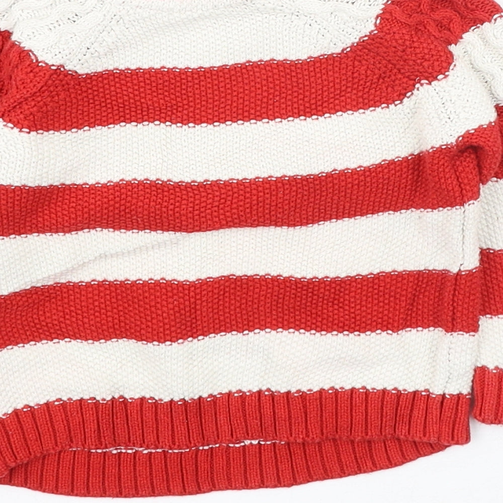 Marks & Spencer Girls Red Striped Cotton Pullover Jumper Size 6-9 Months