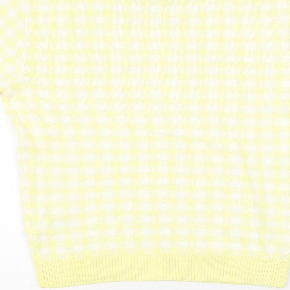 Marks & Spencer Womens Yellow Plaid Viscose Basic T-Shirt Size 8 Round Neck