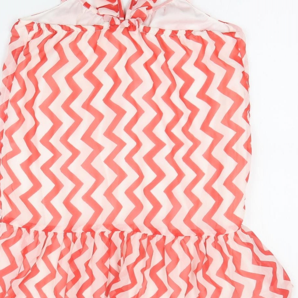 H&M Girls Red Geometric 100% Polyester Mini Size 8 Years Round Neck Pullover