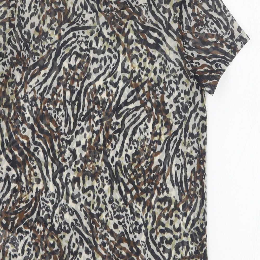 NEXT Girls Brown Animal Print Polyester Basic T-Shirt Size 8 Years Round Neck Pullover