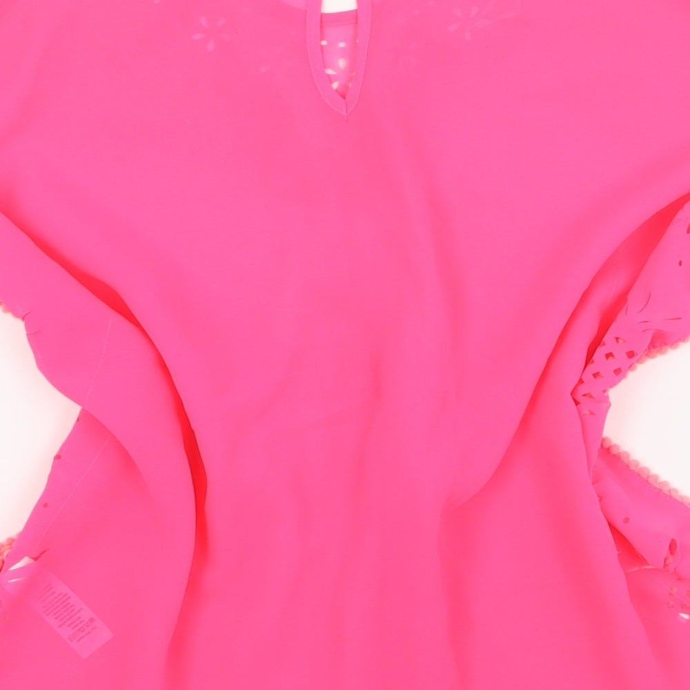 George Girls Pink 100% Polyester Basic Blouse Size S Round Neck Button - Beach cover up