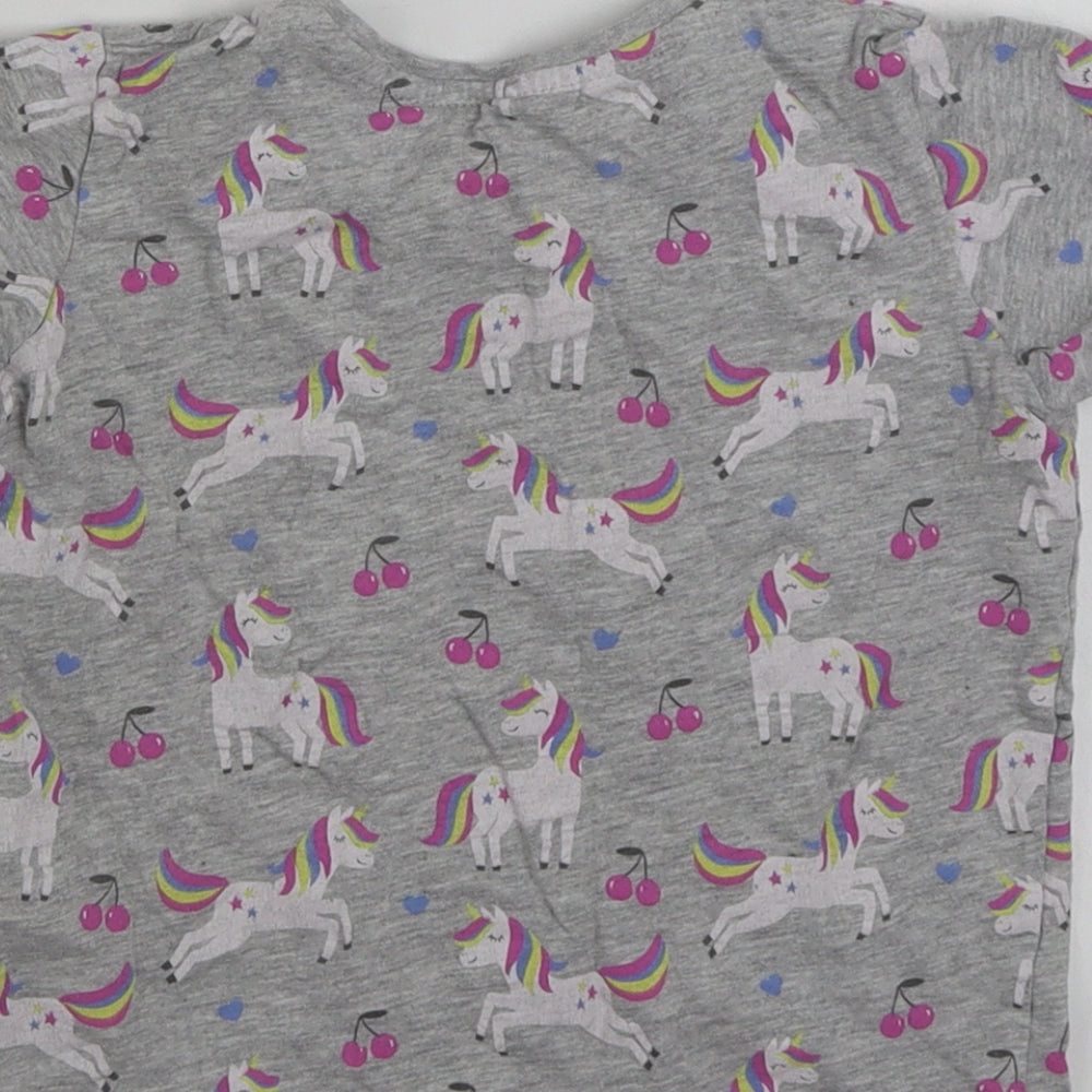 Primark Girls Grey Cotton Basic T-Shirt Size 5-6 Years Crew Neck Pullover - Unicorn -Magic