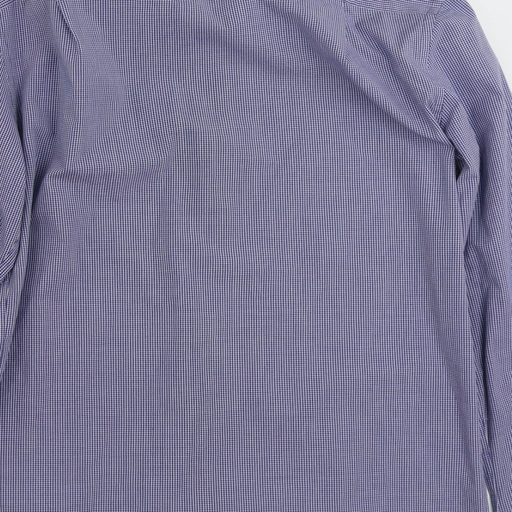 Tailor & Cutter Mens Blue Check Polyester Button-Up Size 15.5 Collared Button