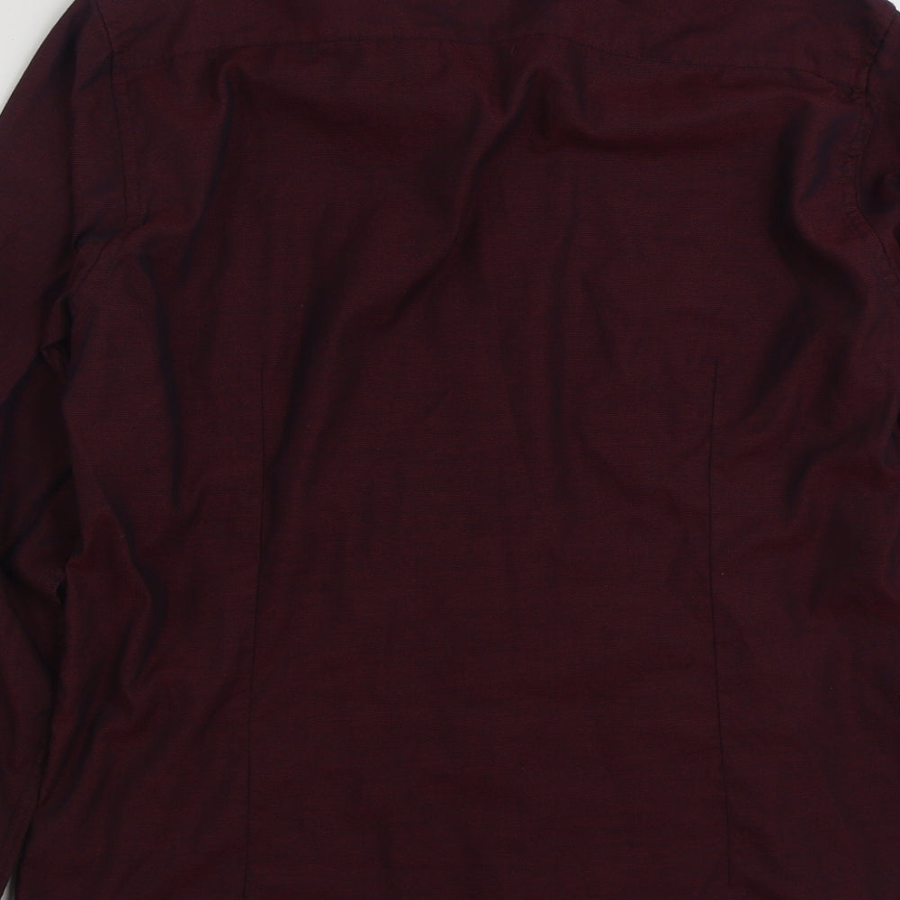 Primark Mens Purple Polyester Button-Up Size 16 Collared Button
