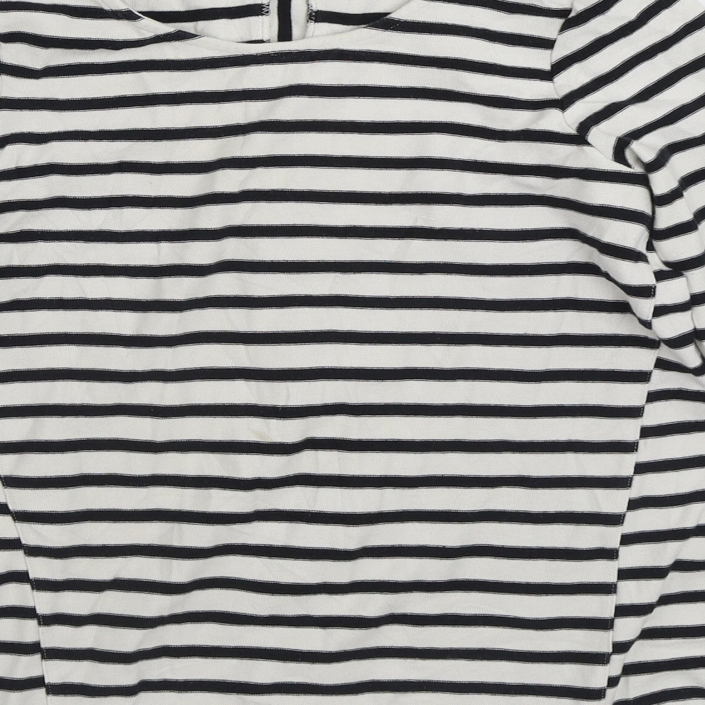 Pure Womens White Striped Polyester Pullover Sweatshirt Size 12 Pullover