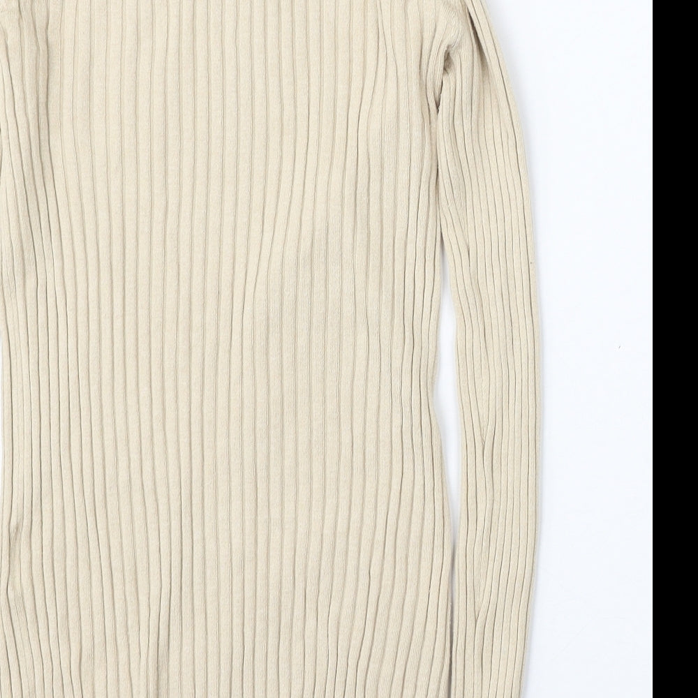 H&M Womens Beige Round Neck Polyester Pullover Jumper Size S