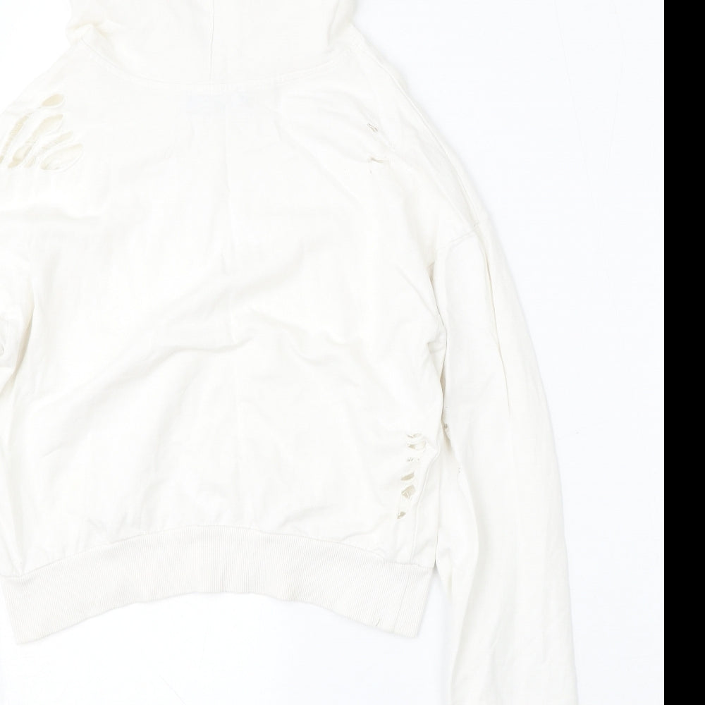 Select Womens White Cotton Pullover Hoodie Size 6 Tie - Distressed