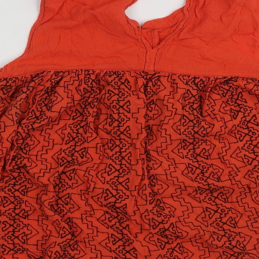 NEXT Womens Orange Geometric Viscose Basic Tank Size 8 Round Neck