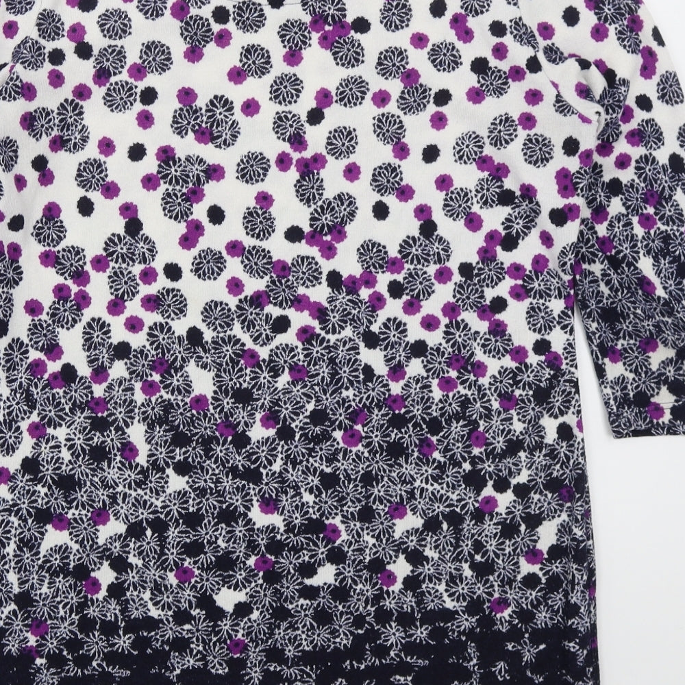 Marks & Spencer Womens Blue Round Neck Floral Polyester Pullover Jumper Size 14